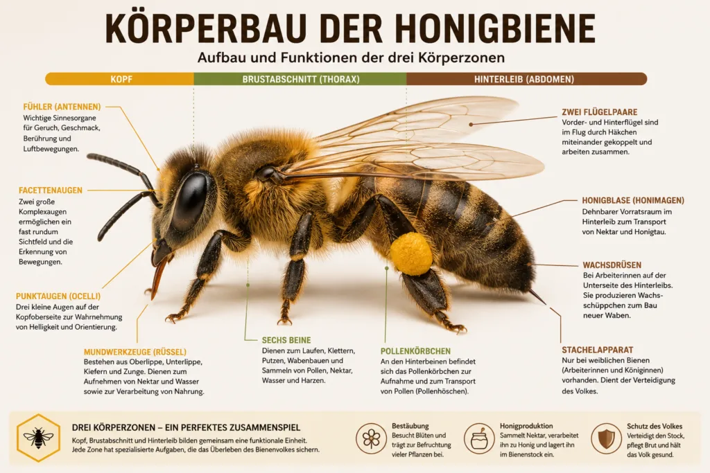 Körberbau der Biene mit Beschriftung